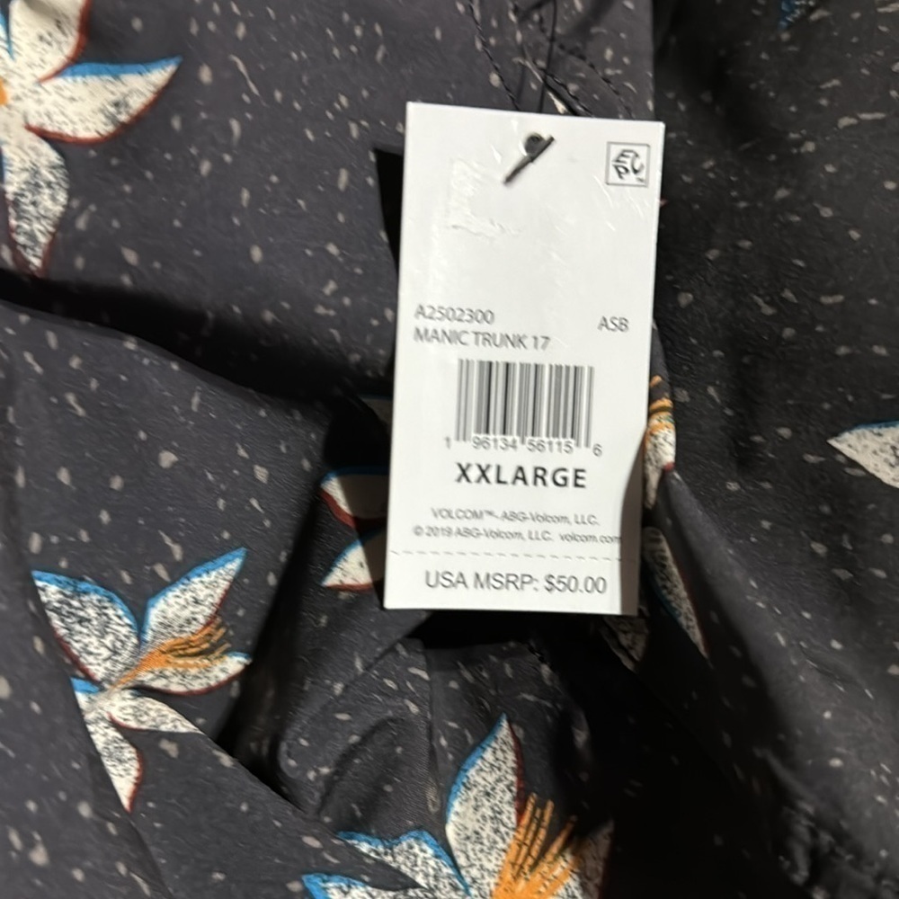 Volcom Manic Trunk 17 Men's Gray Floral Swim Trunks Size Extra Extra Large NWT - Picture 9 of 9